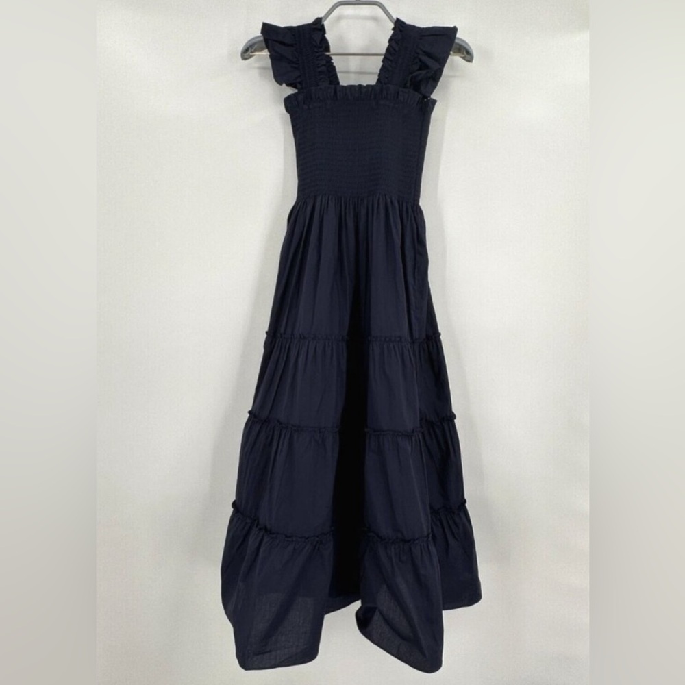 Quince Women's 100% Cotton Smocked Midi
Dress Navy Blue Size L NWT